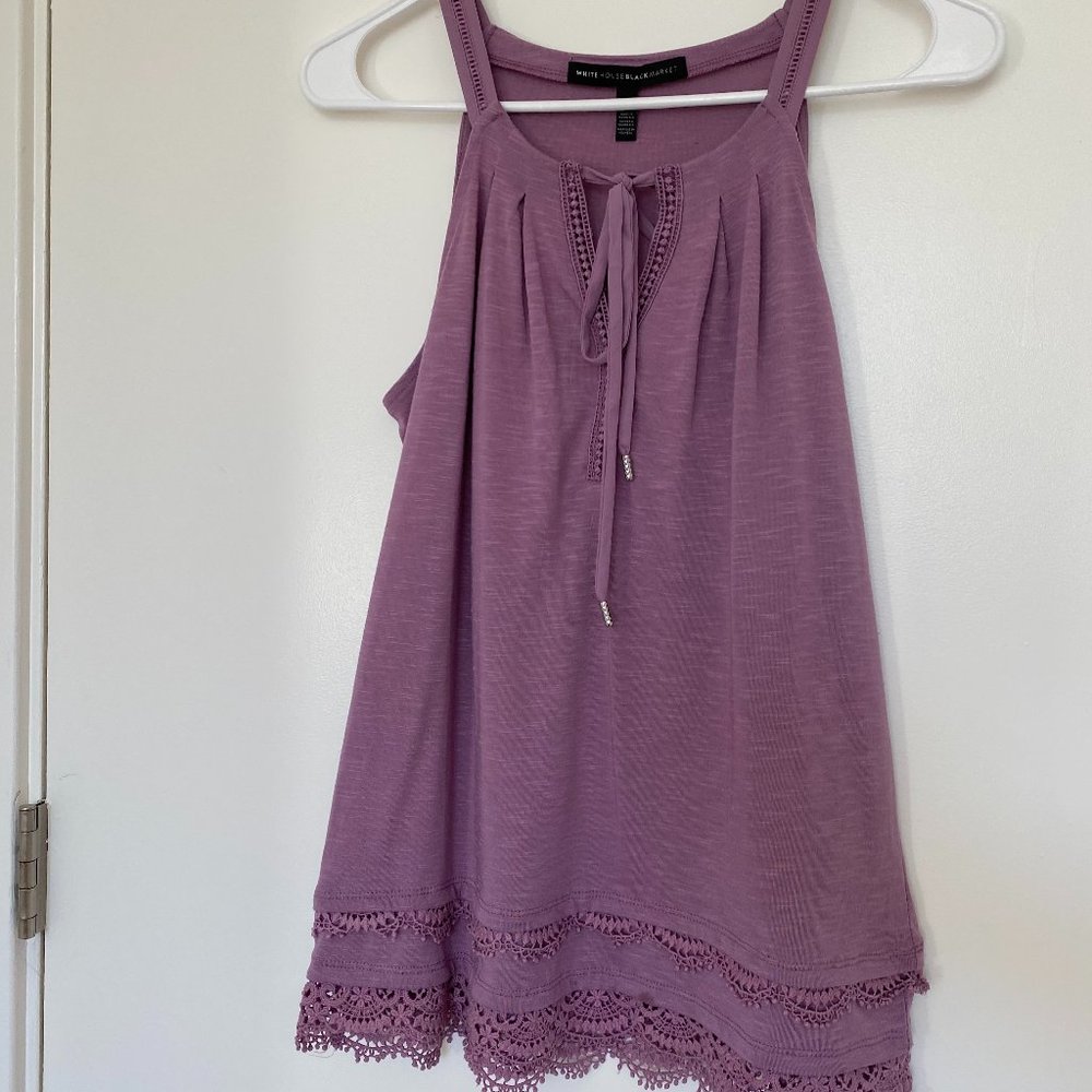 White House Black Market Sleeveless Lace Hem Blouse
